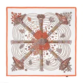 Apaszki i szaliki męskie - Damska apaszka z jedwabiu w motyw morski biało - pomarańczowa - miniaturka - grafika 1