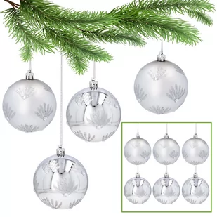 Srebrne bombki choinkowe z brokatem, zestaw plastikowych bombek, ozdoby choinkowe 8cm, 6 szt. 1 paczka - Bombki - miniaturka - grafika 1