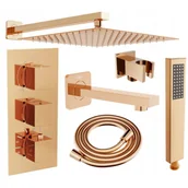 Baterie umywalkowe - Mexen Cube DR02 zestaw wannowo-prysznicowy podtynkowy z deszczownicą 30 cm, różowe złoto - miniaturka - grafika 1