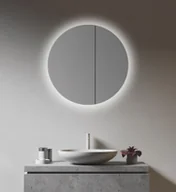 Szafki łazienkowe - Szafka z lustrem Talos LED okrągła Ø 60 cm - szafka z lustrem z oświetleniem - wysokiej jakości aluminiowy korpus - jasne lustro w neutralnym białym kolorze - szafka łazienkowa z lustrem z podwójnymi drzwiami - szafka łazienkowa z lustrem z dwiema szklanymi półkami - miniaturka - grafika 1