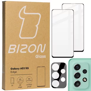 Bizon Szkło hartowane Glass Edge - 2 sztuki + ochrona na obiektyw, Galaxy A53, czarne BGEGALA535G - Szkła hartowane na telefon - miniaturka - grafika 1