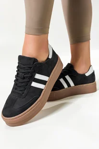 Czarne sneakersy skórzane damskie buty sportowe na platformie z białymi wstawkami sznurowane PRODUKT POLSKI Casu N1068S2 - Półbuty damskie - miniaturka - grafika 1