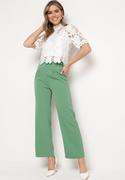 Spodnie damskie - Zielone Eleganckie Szerokie Spodnie z Gumką w Pasie Zapinane na Suwak Barcarola - miniaturka - grafika 1