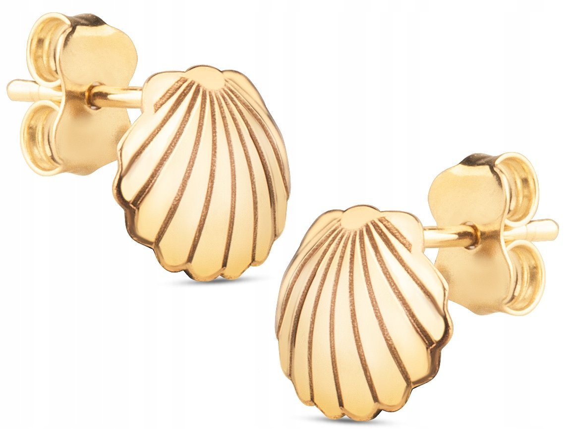 Piękne Złote Kolczyki Na Sztyft Muszle Muszelki 14Kt 585