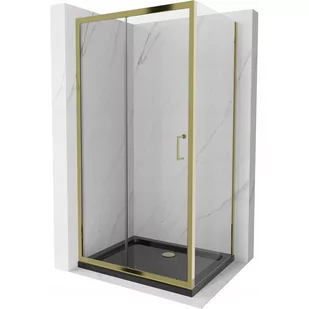 Mexen Apia kabina prysznicowa rozsuwana 100x70 cm, transparent, złota + brodzik Flat, czarny - Kabiny prysznicowe - miniaturka - grafika 1