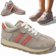 Półbuty damskie - Półbuty Damskie SKÓRZANE Zamszowe Barski Beżowe Sportowe Wiosenne Modne 39 - miniaturka - grafika 1