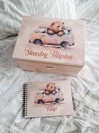 Pamiątka Chrztu Świętego - Zestaw MIŚ W VANIE kuferek wspomnień, album, dedykacja na chrzest ,roczek - miniaturka - grafika 1