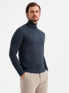 Męski granatowy golf z wiskozą wygodny elegancki V4 OM-SWTN-0127 r. L - Swetry męskie - miniaturka - grafika 1