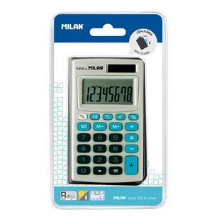 MILAN Kalkulator Milan kieszonkowy w etui 8 pozycyjny, niebieski - Kalkulatory - miniaturka - grafika 1