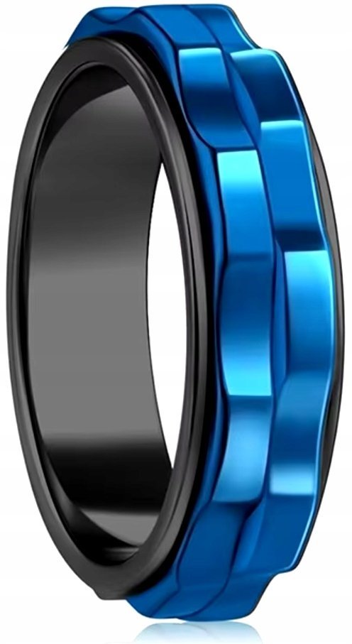 Czarny Niebieski Pierścionek Antystresowy Anxiety Ring Stal Chirurgiczna