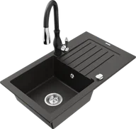 Zlewozmywaki z baterią - Mexen Pablo zlewozmywak granitowy 1-komorowy z ociekaczem i baterią kuchenną Savita, czarny/złoty metalik - 6510-75-672601-70 - miniaturka - grafika 1