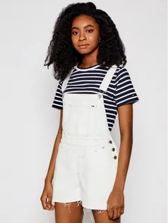 Spodnie damskie - Tommy Jeans Ogrodniczki Dungaree DW0DW10109 Biały Oversize - grafika 1