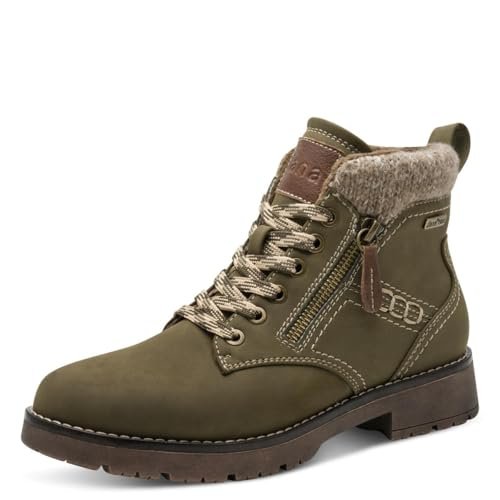 Jana Damskie buty Lace Boot Flat Tex + wegańskie modne kozaki, Sage, 41 EU, Sage, 41 EU