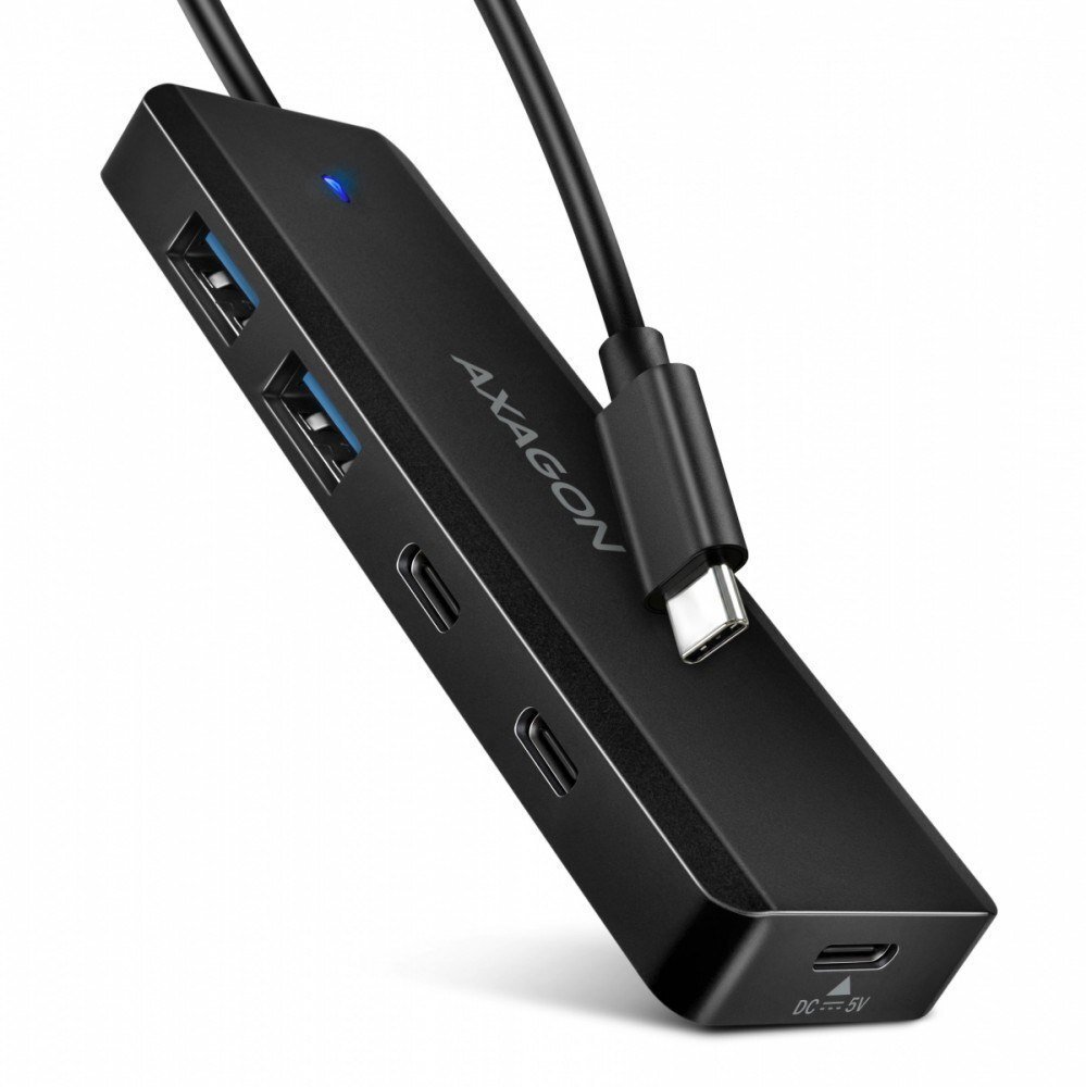 HUB USB Axagon AXAGON HUE-C2C, 4× USB 5 Gbps TRAVEL hub, 2× USB-A + 2× USB-C, wejście zasilania USB-C, kabel USB-C 19 cm