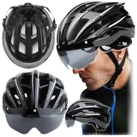 Kaski rowerowe - Kask rowerowy Czarno-biały- KASK ROWEROWY Z OKULARAMI LEKKI REGULOWANY - miniaturka - grafika 1