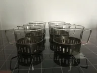 Szklanki - Komplet 6 szklanych filiżanek z koszyczkami - miniaturka - grafika 1