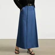 Spódnice - Elegancka spódnica maxi z zakładką - Niebieski - miniaturka - grafika 1