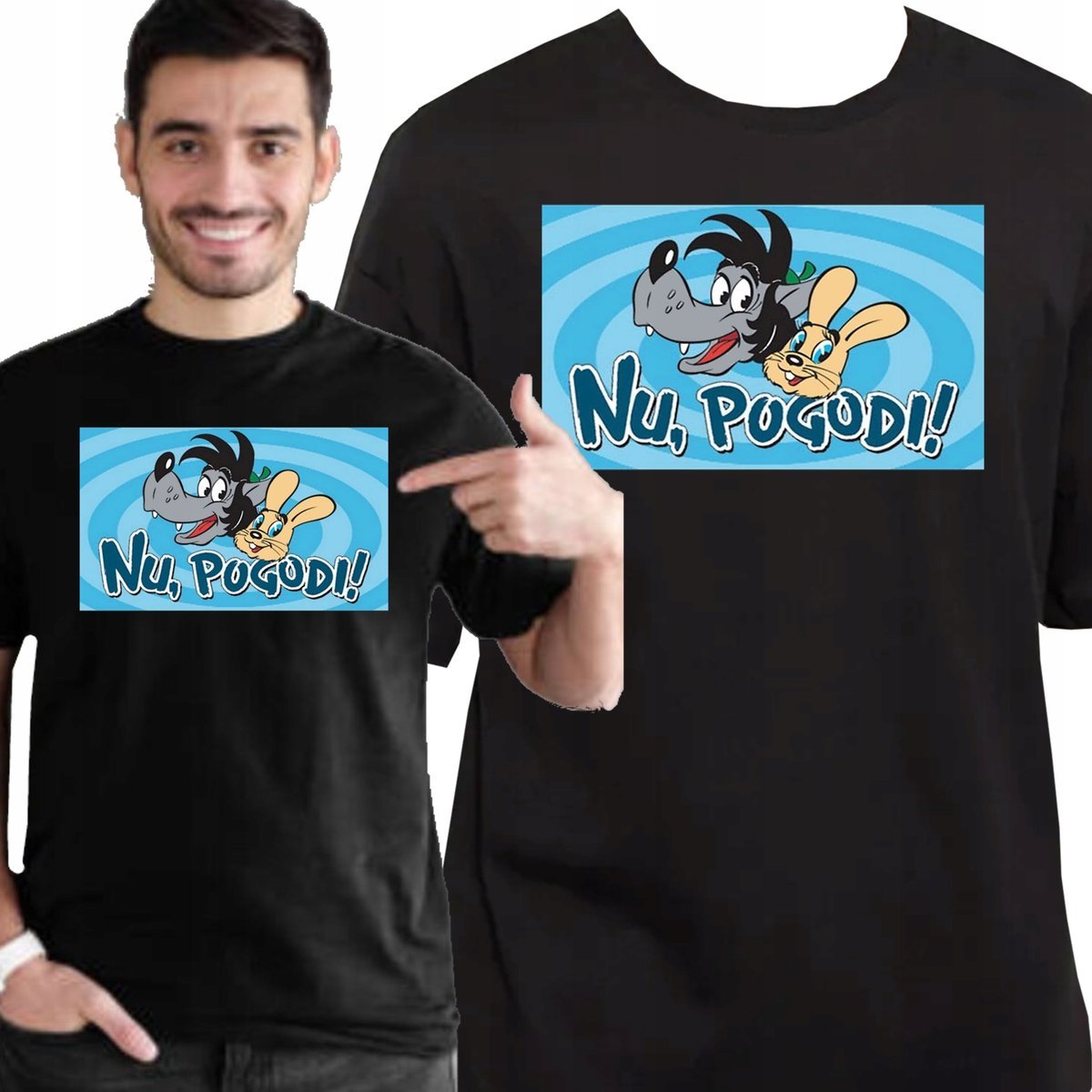 ŚMIESZNA KOSZULKA NU POGODI WILK I ZAJĄC JAKOŚĆ PREMIUM XXL 3452 CZARNA