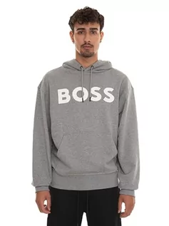 Bluzy męskie - BOSS Męska bluza z kapturem WebasicHood z bawełny ze strukturą French Terry i nadrukiem logo, Light/Pastel Grey51, XXL - grafika 1