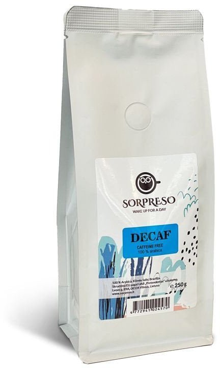 Kavos pupelės be kofeino SORPRESO Brazil Swiss water DECAF 250g