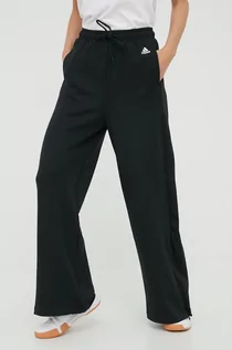 Spodnie damskie - Adidas spodnie dresowe damskie kolor czarny szerokie high waist - grafika 1