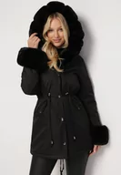 Kurtki damskie - Czarna Kurtka Parka z Futerkiem i Kapturem Aresja - miniaturka - grafika 1