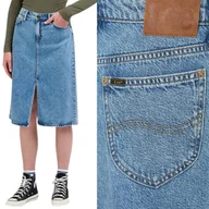 Spódnice - Lee MIDI SKIRT Mid Lows DŁUGA JEANSOWA SPÓDNICA ROZCIĘCIE Z PRZODU W32 - miniaturka - grafika 1