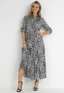 Sukienki - Szaro-Granatowa Sukienka Adolia - miniaturka - grafika 1