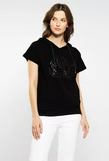 Koszulki i topy damskie - T-shirt damski z cekinowym wzorem - Monnari - grafika 1