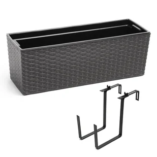 Doniczka Rattan Lamela + uchwyt 56 x 20 cm Tworzywo sztuczne Grafit metalik - Donice - miniaturka - grafika 1