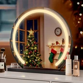 Lusterka do makijażu - Lustro do makijażu LED okrągłe Φ50 cm z oświetleniem, 3 kolory światła, dotykowy włącznik, regulowana jasność i funkcja pamięci, czarna rama - miniaturka - grafika 1