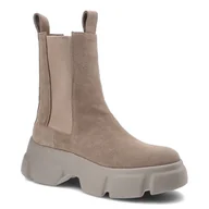 Botki damskie - Beżowe Botki Carinii Damskie Skórzane Modne Obuwie - miniaturka - grafika 1