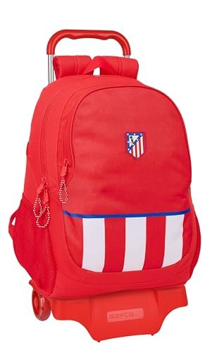 Safta ATLETICO DE MADRID - Plecak szkolny z wózkiem, idealny dla dzieci w różnym wieku, wygodny i wszechstronny, jakość i wytrzymałość, 33 x 15 x 43 cm, czerwony, Czerwone, Estándar, Casual