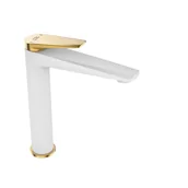 Baterie umywalkowe - Laveo Rubio bateria umywalkowa stojąca wysoka biały/złoty BVR62NG - miniaturka - grafika 1