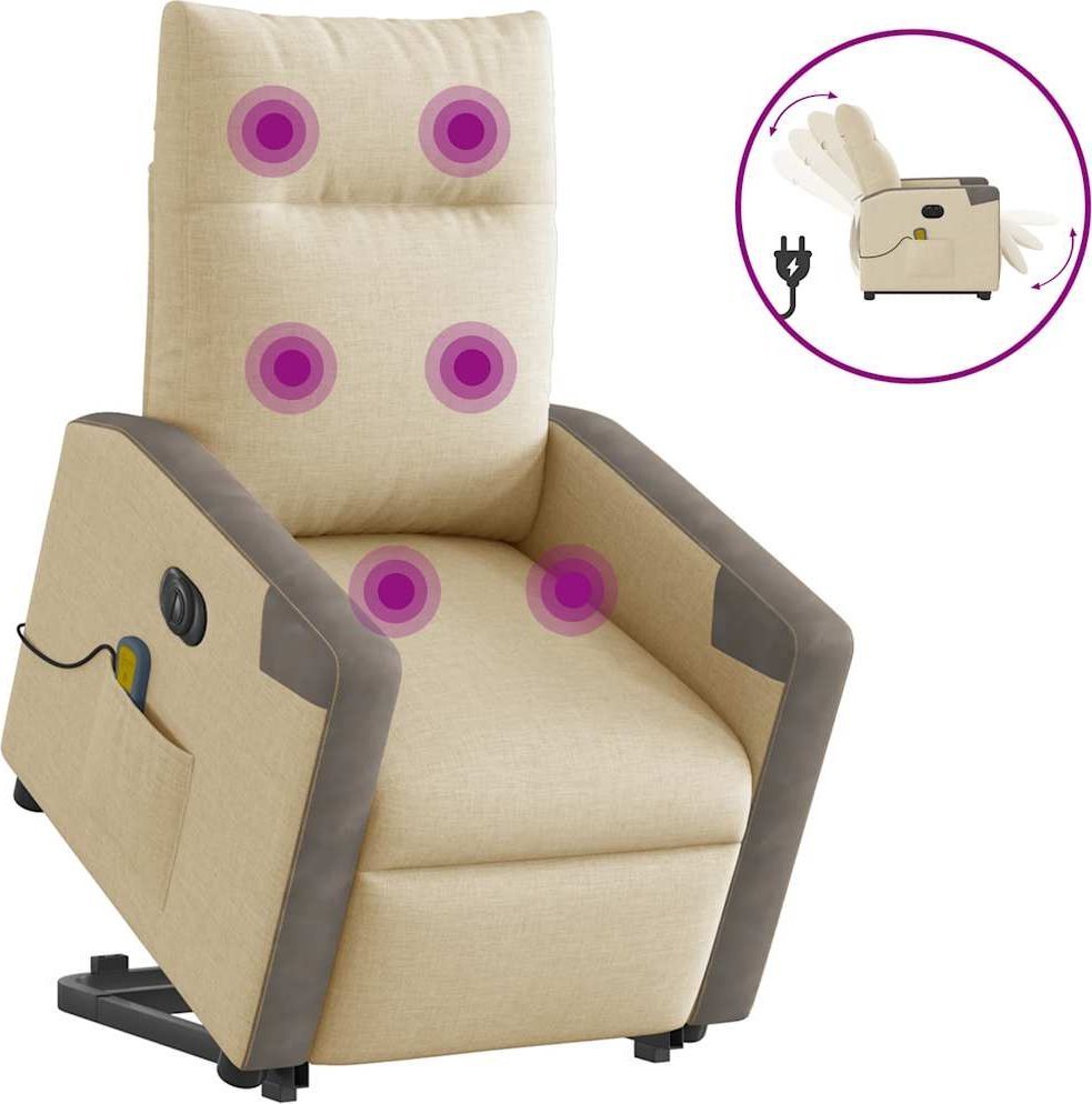 vidaXL Podnoszony fotel masujący, elektryczny, rozkładany, kremowy