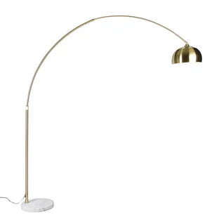 QAZQA Lampa łukowa mosiądz z białą marmurową podstawą regulowana - XXL - Lampy stojące - miniaturka - grafika 1