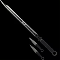 ZESTAW MIECZ TRENINGOWY NINJA Z POCHWĄ 68 CM ORAZ 2 NOŻE DO RZUCANIA FM-644D - Repliki - broń - miniaturka - grafika 1