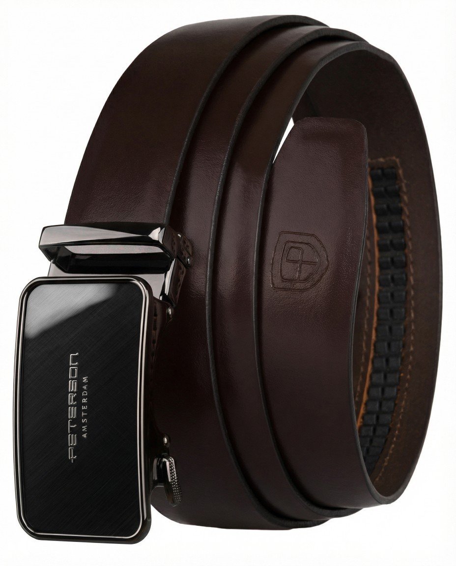 Brązowy pasek męski do spodni skórzany 135 PETERSON automatyczny elegancki casualowy modny