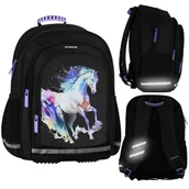 Plecaki szkolne i tornistry - Czarny, USZTYWNIANY plecak szkolny TRZYKOMOROWY dla dziewczynki, z odblaskami, koń 40x29x20cm, 23 l - miniaturka - grafika 1