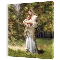 Obraz religijny na płótnie Matka Boża i Dzieciątko Jezus z barankiem - Ikony i obrazy sakralne - miniaturka - grafika 1