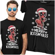 Koszulki męskie - KOSZULKA ŚWIĄTECZNA ŚMIESZNA MĘSKA ŚWIĘTA DEADPOOL MERRY KISSMYASS PREMIUM - miniaturka - grafika 1