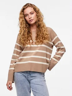 Pieces Sweter "Sia" w kolorze beżowo-białym - Swetry damskie - miniaturka - grafika 1