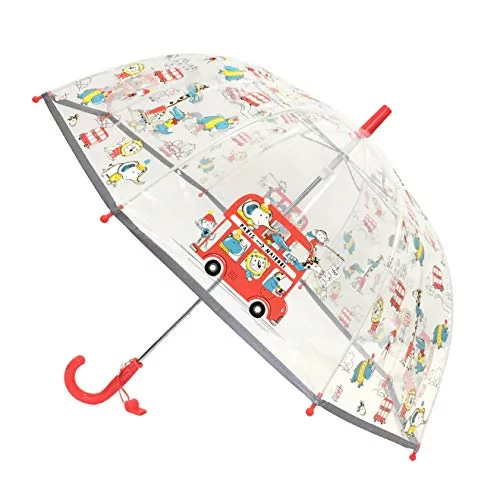 SMARTBULLE Przezroczysty parasol bąbelkowy dla dzieci - fluorescencyjne obramowanie: Wiatroszczelna; Średnica=71cm; Manualne otwieranie; Parasol dla dziewczynek i chłopców; Nadruk: ZWIERZĘTA.