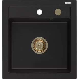 Mexen Vito zlewozmywak granitowy 1-komorowy 520 x 490 mm, czarny, syfon złoty - Zlewozmywaki - miniaturka - grafika 1