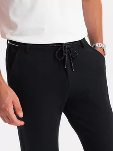 Dzianinowe spodnie męskie z gumką w pasie - czarne V4 OM-PACP-0116 - Spodnie męskie - miniaturka - grafika 3