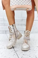 Botki damskie - Skórzane Botki Workery Maciejka Beżowe 05219-04-38 - miniaturka - grafika 1