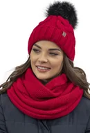 Czapki damskie - Vivisence Vivisence 7014Kmpl czerwony UNI Komplet czapka+komin - miniaturka - grafika 1