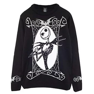 Swetry damskie - Disney The Nightmare Before Christmas Jack Portrait damski sweter z dzianiny | oficjalny produkt | Boże Narodzenie sweter Fair Isle pomysły na prezent, Czarny, XXL - grafika 1