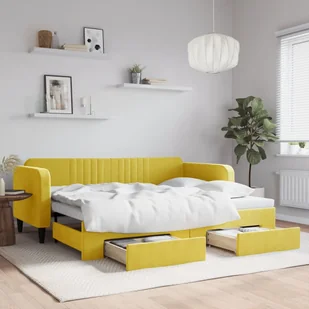 vidaXL Sofa rozsuwana z szufladami, żółta, 90x200 cm, aksamit - Sofy i kanapy - miniaturka - grafika 1