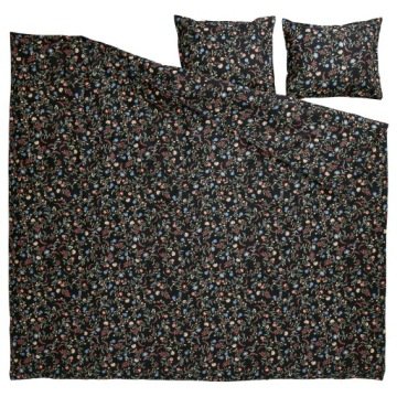 Ikea Brudkrusbar Pościel na kołdrę 200x200 i 2 poszewki 50x60 czarny kwiaty